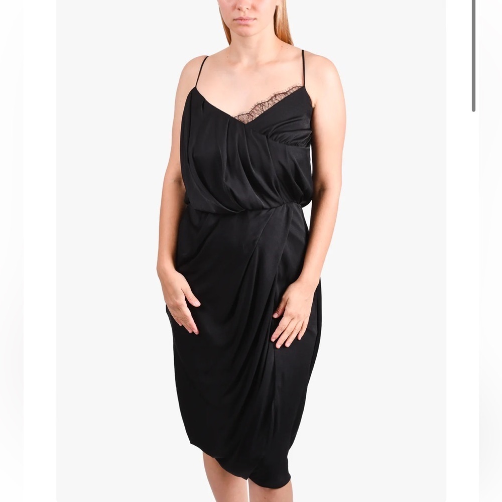 Obakki Black Spaghetti Strap Draped Midi Dress